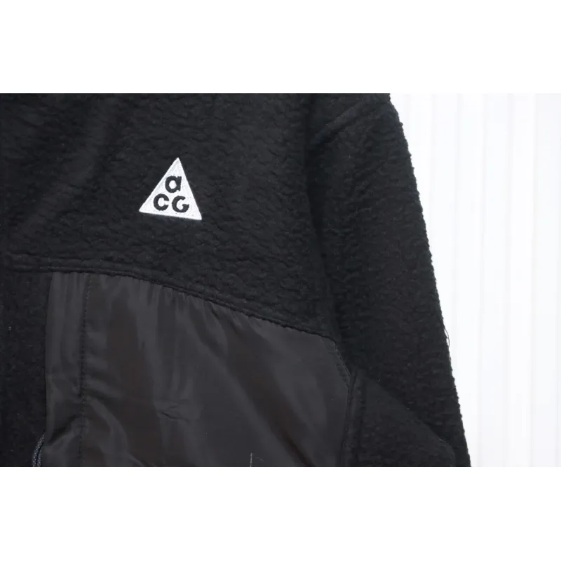 ACG Embroidered Logo Zipper Pocket Polar Fleece Jacket Black