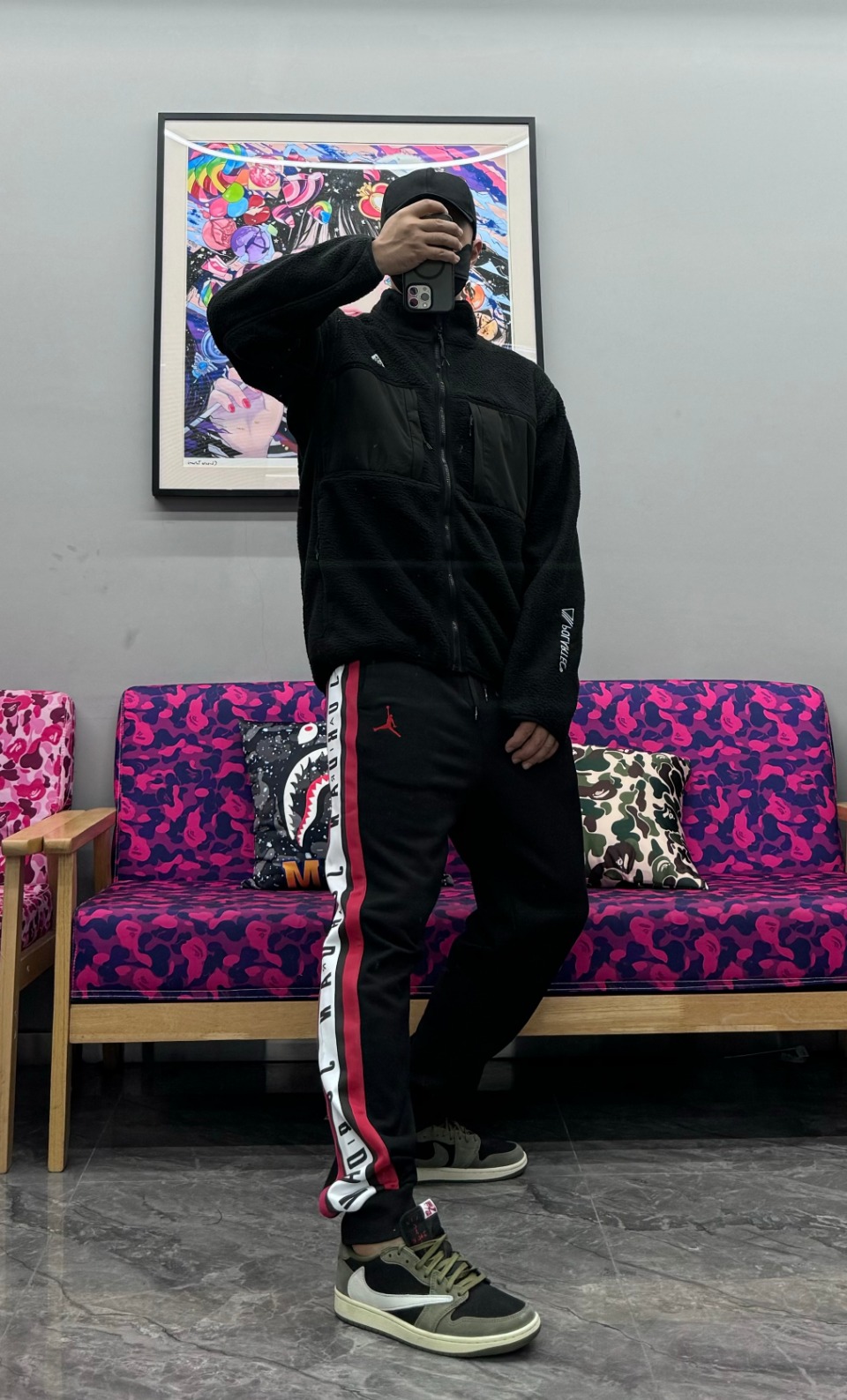 ACG Embroidered Logo Zipper Pocket Polar Fleece Jacket Black