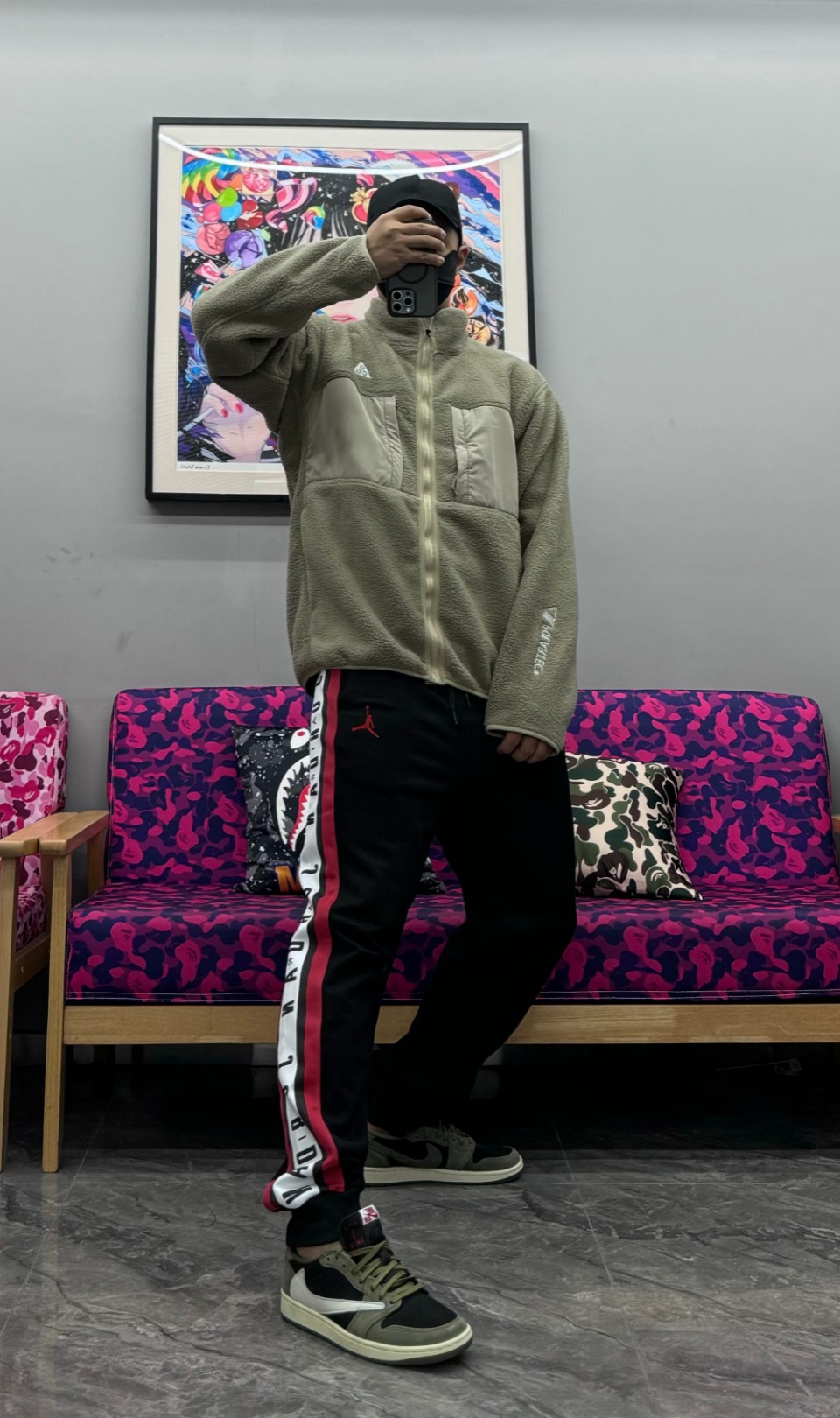 ACG Embroidered Logo Zipper Pocket Polar Fleece Jacket Khaki
