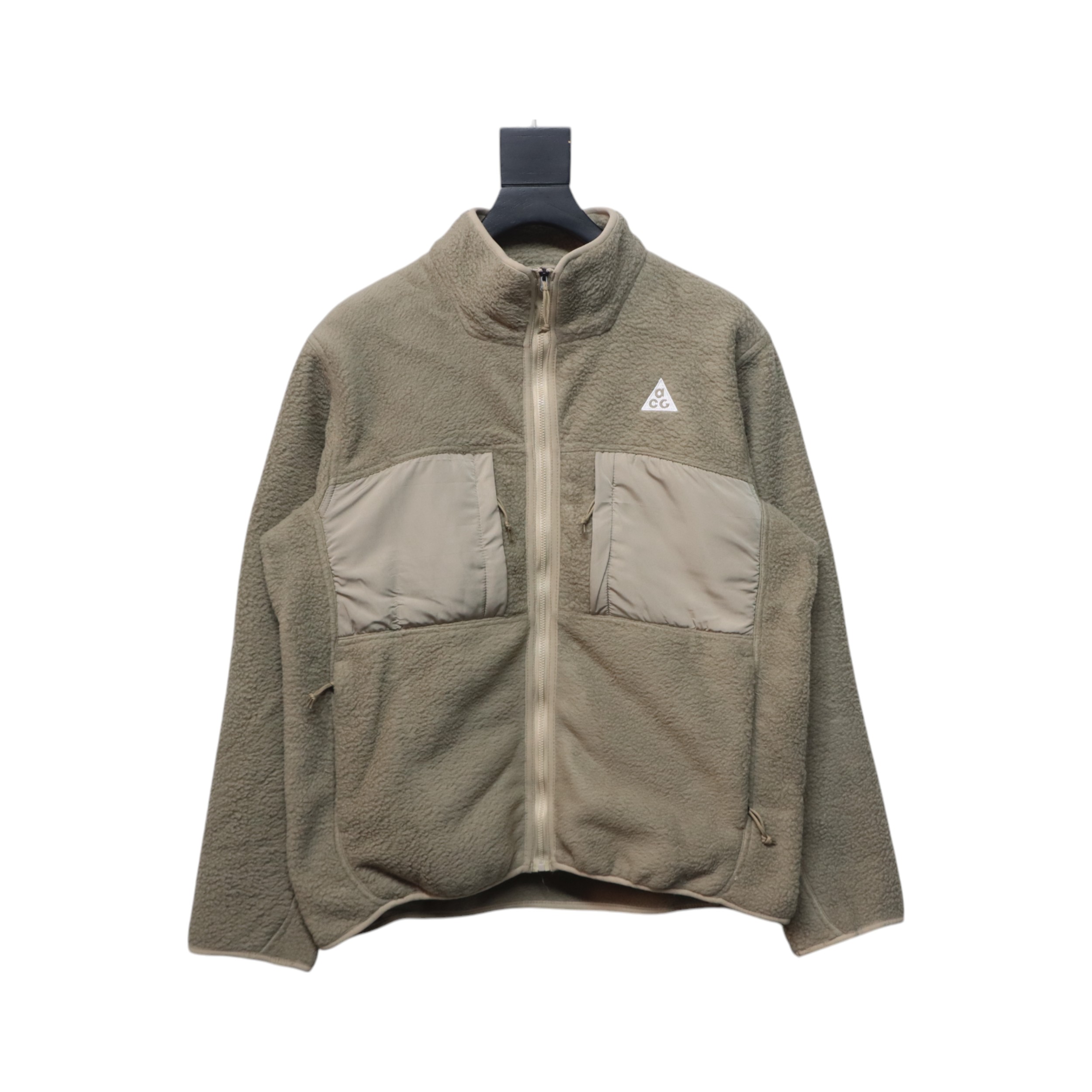 ACG Embroidered Logo Zipper Pocket Polar Fleece Jacket Khaki