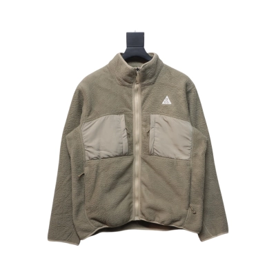 ACG Embroidered Logo Zipper Pocket Polar Fleece Jacket Khaki 01