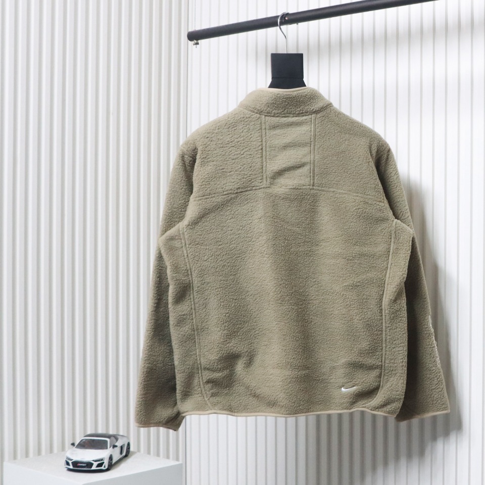 ACG Embroidered Logo Zipper Pocket Polar Fleece Jacket Khaki