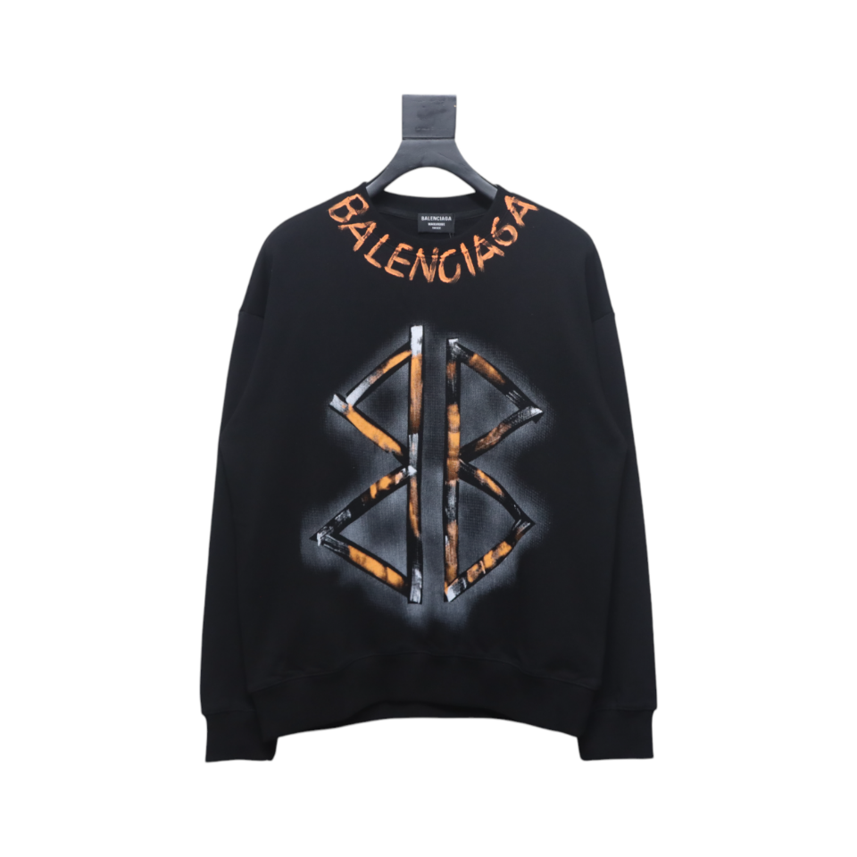 Ba*len*cia*ga 24fw hand-painted double b round neck sweatshirt black
