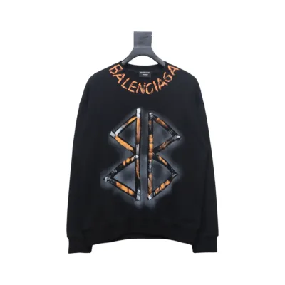 Balenciaga 24Fw Hand-Painted Double B Round Neck Sweatshirt Black 01