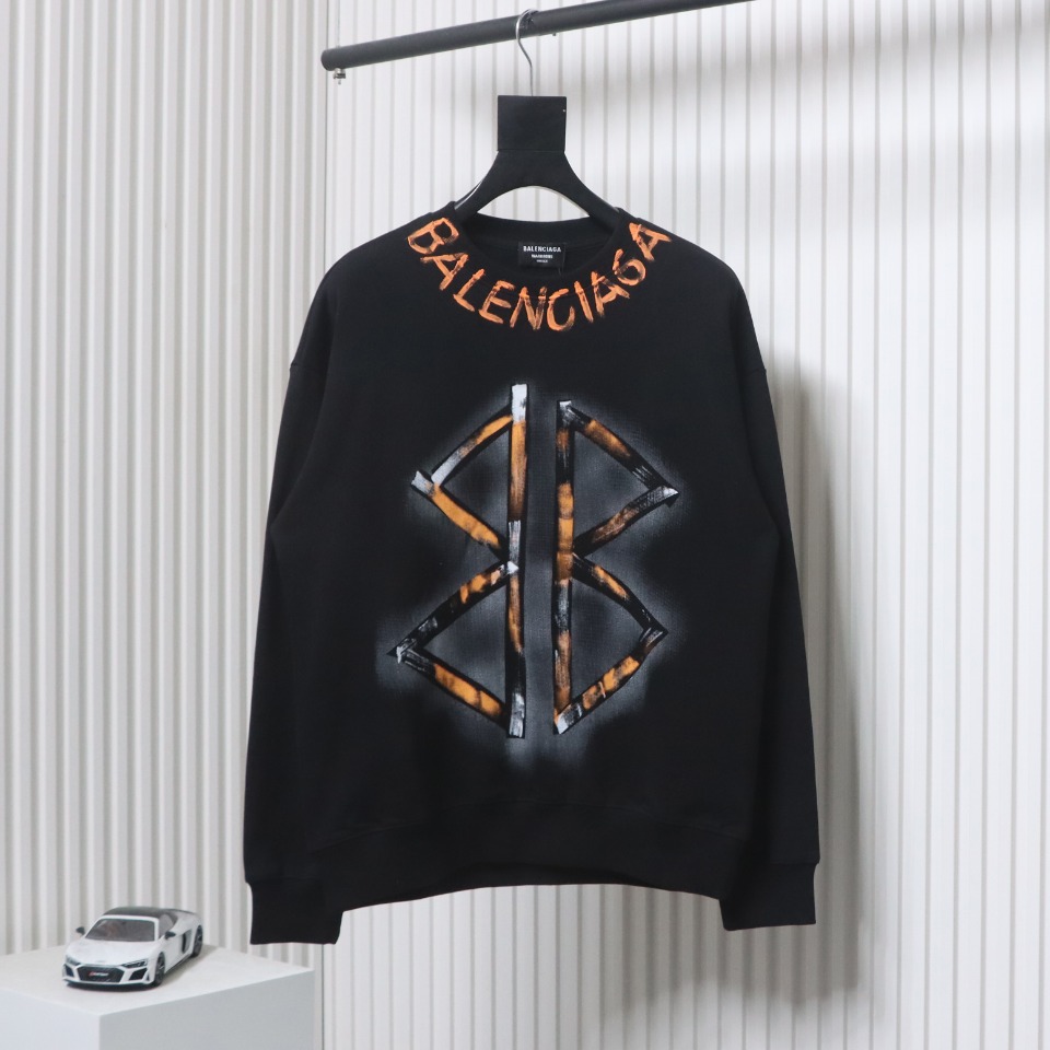 Ba*len*cia*ga 24fw hand-painted double b round neck sweatshirt black