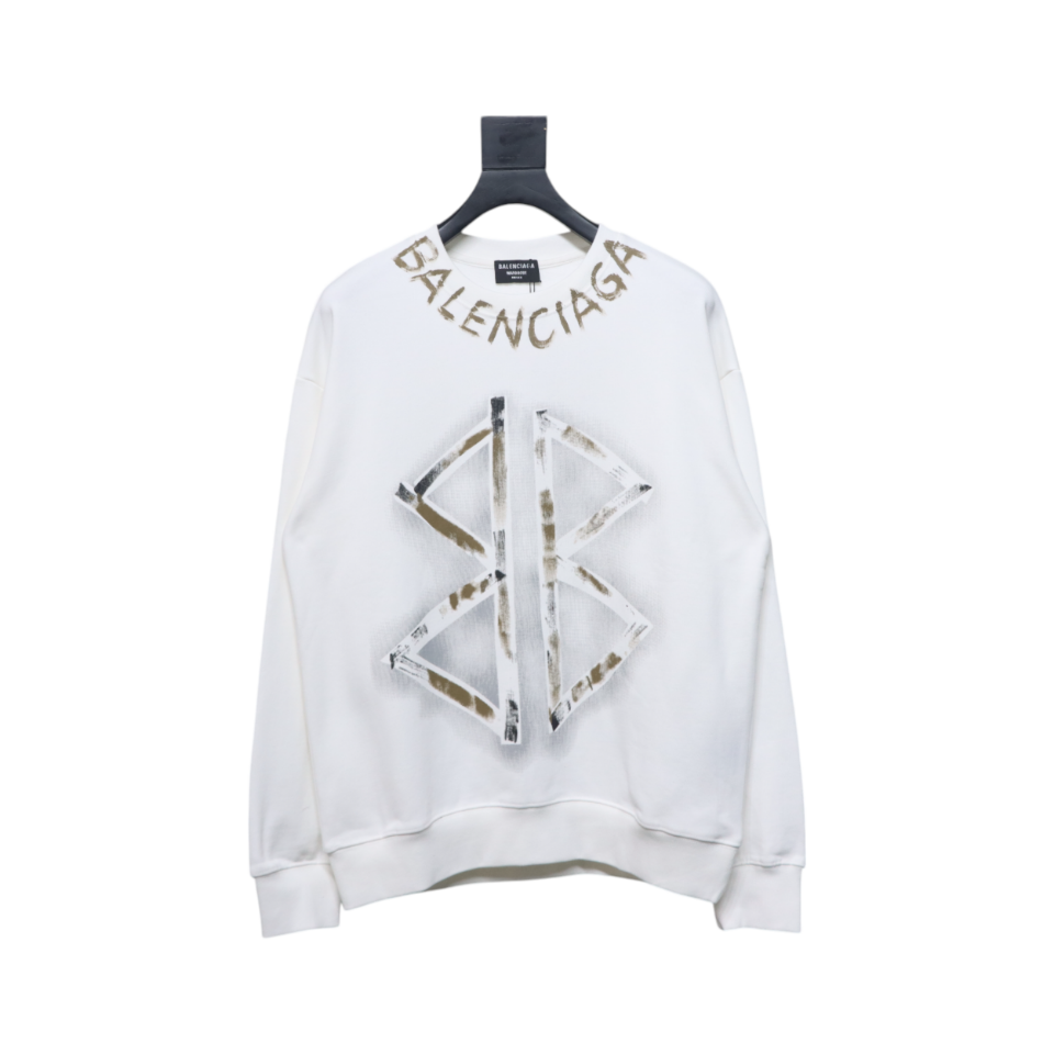 Ba*len*cia*ga 24fw hand-painted double b round neck sweatshirt white