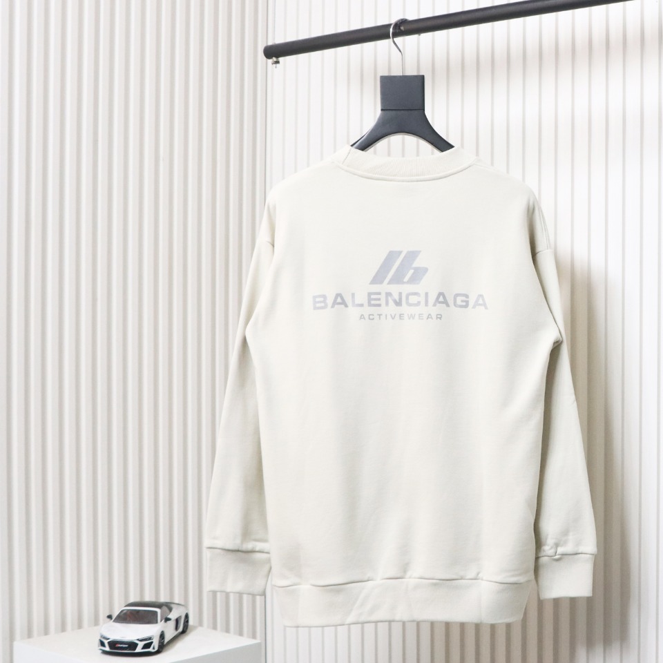 Ba*len*cia*ga 24fw lb reflective lettering logo round neck sweatshirt white