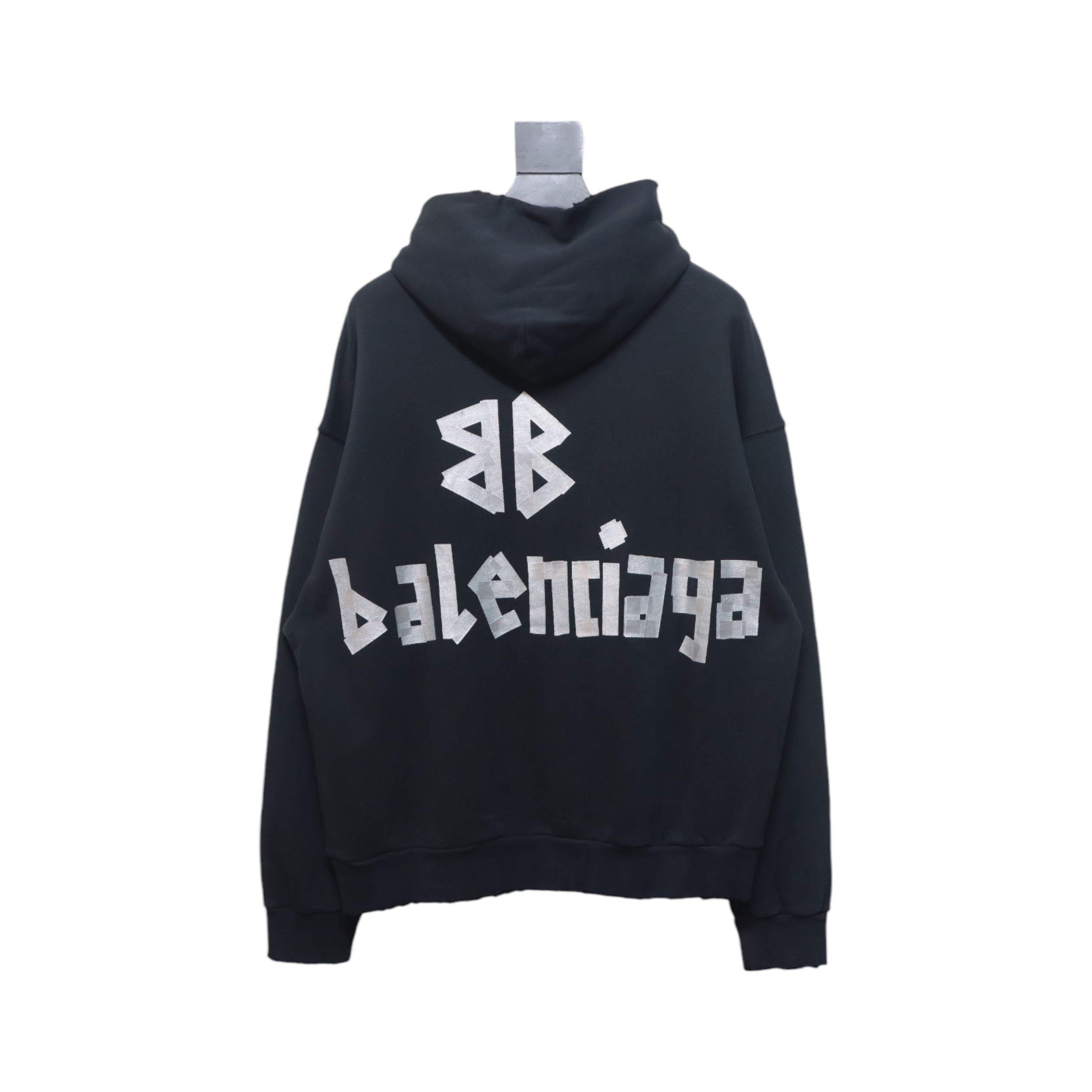 Ba*len*cia*ga 24fw silver tape print hoodie black