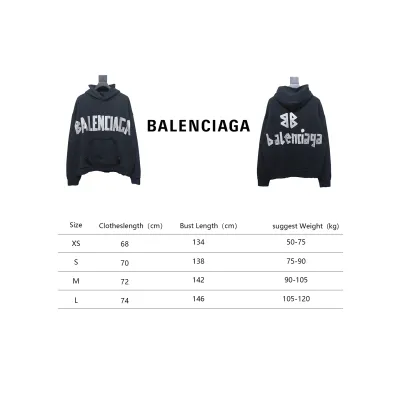 Balenciaga 24Fw Silver Tape Print Hoodie Black 02