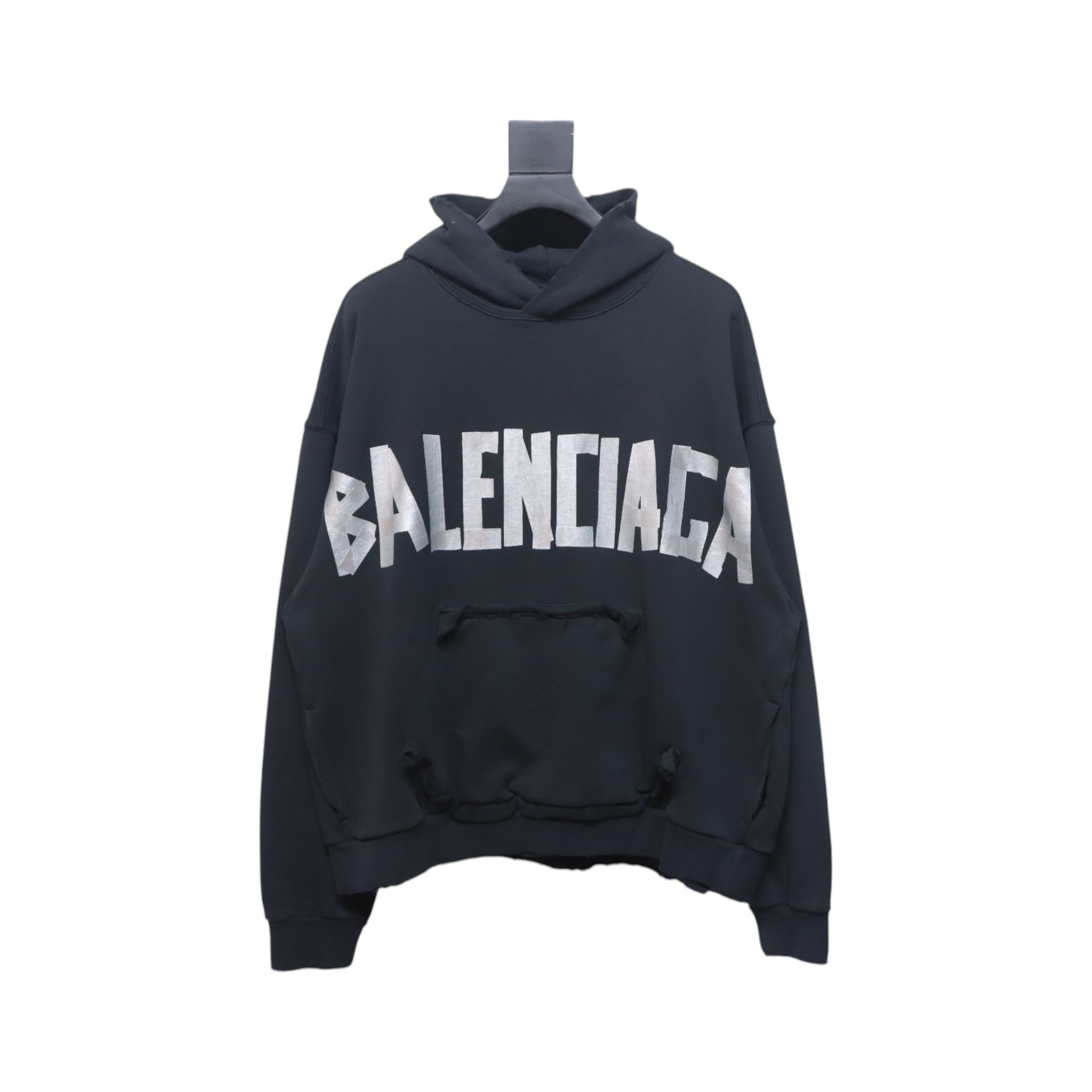 Ba*len*cia*ga 24fw silver tape print hoodie black