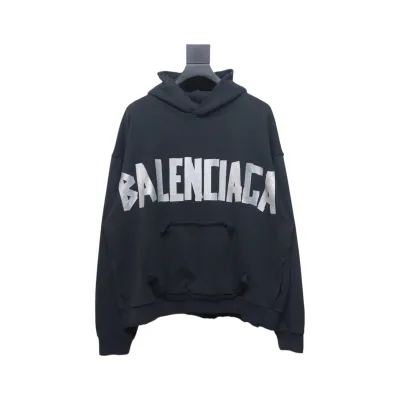Balenciaga 24Fw Silver Tape Print Hoodie Black 01