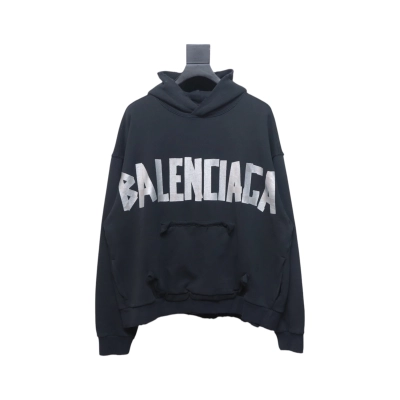 Balenciaga 24Fw Silver Tape Print Hoodie Black 01