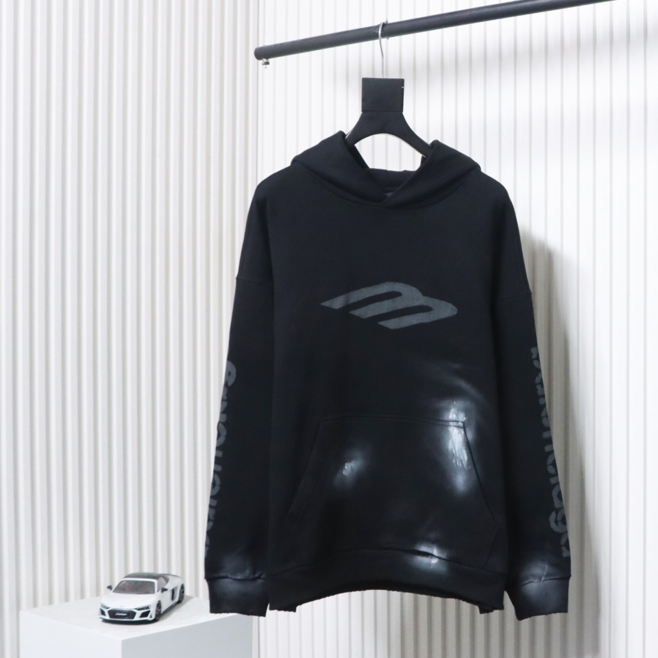 Ba*len*cia*ga blcg distressed 3m oblique m graffiti hoodie
