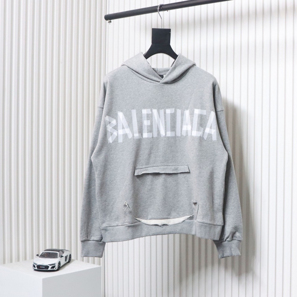 Ba*len*cia*ga blcg masking tape hooded sweatshirt hoodie grey