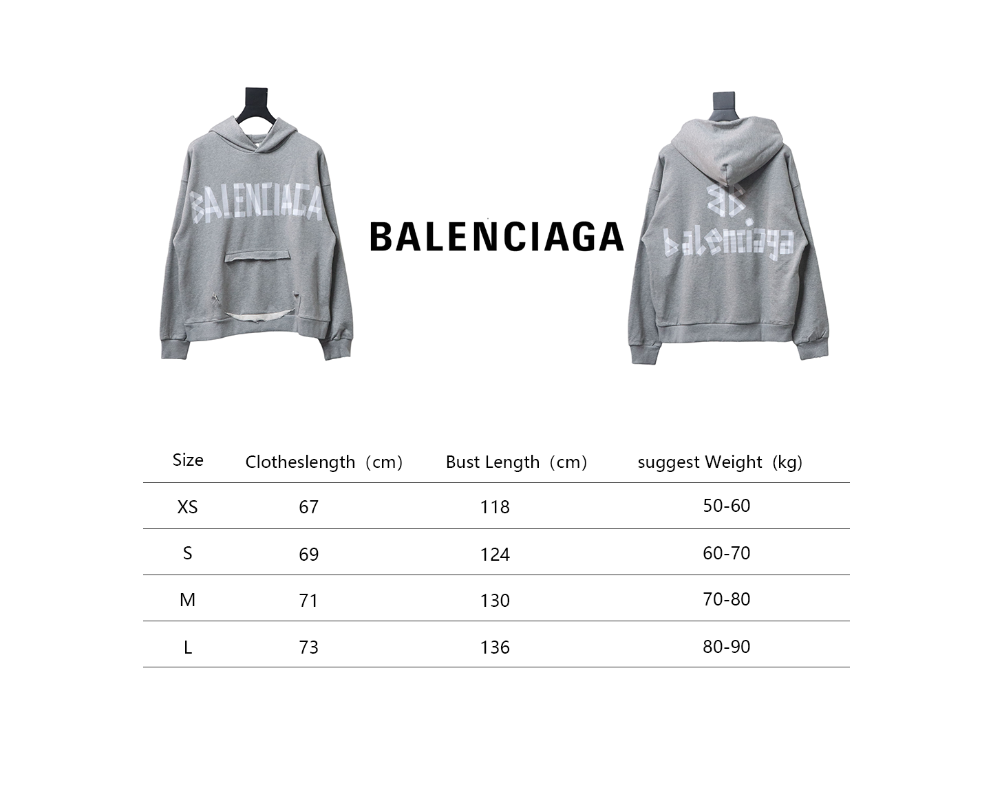 Ba*len*cia*ga blcg masking tape hooded sweatshirt hoodie grey