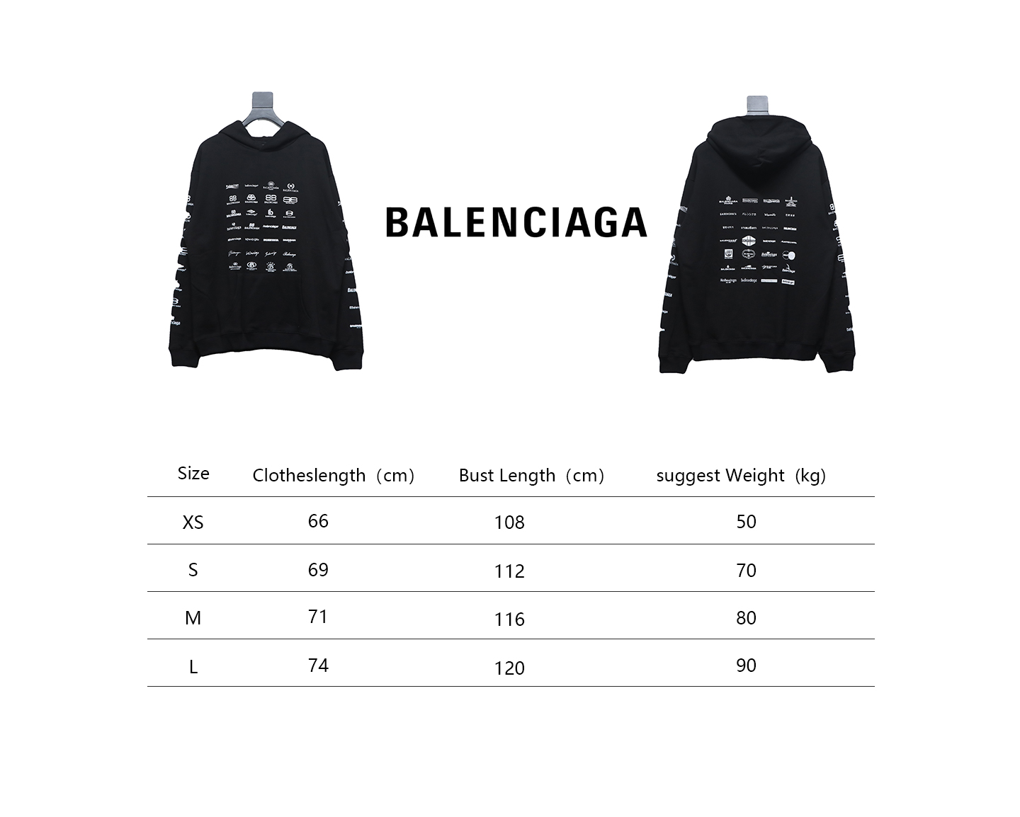 Ba*len*cia*ga classic all over logo hoodie black