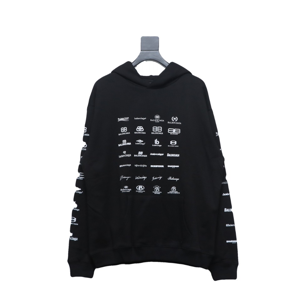 Ba*len*cia*ga classic all over logo hoodie black