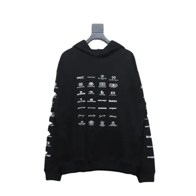 Balenciaga Classic All Over Logo Hoodie Black 01