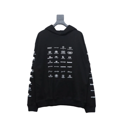 Balenciaga Classic All Over Logo Hoodie Black 01
