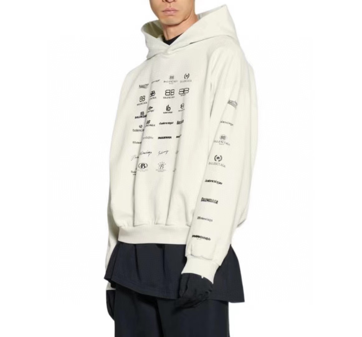 Ba*len*cia*ga classic all over logo hoodie white