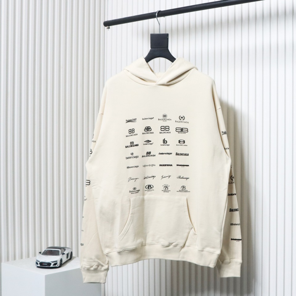 Ba*len*cia*ga classic all over logo hoodie white