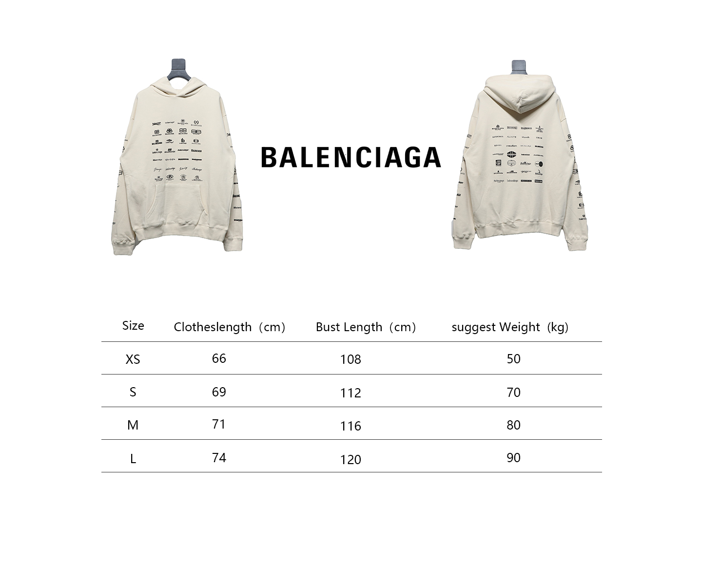 Ba*len*cia*ga classic all over logo hoodie white