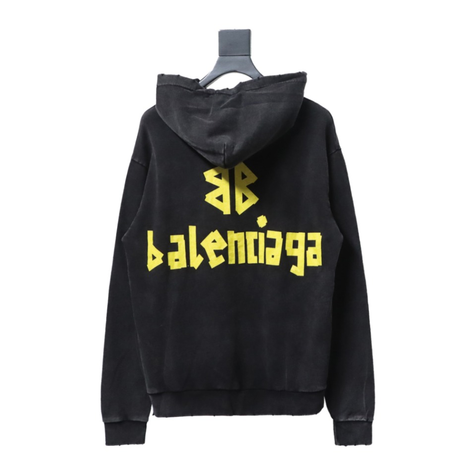 Ba*len*cia*ga distressed double b tape lettering hoodie