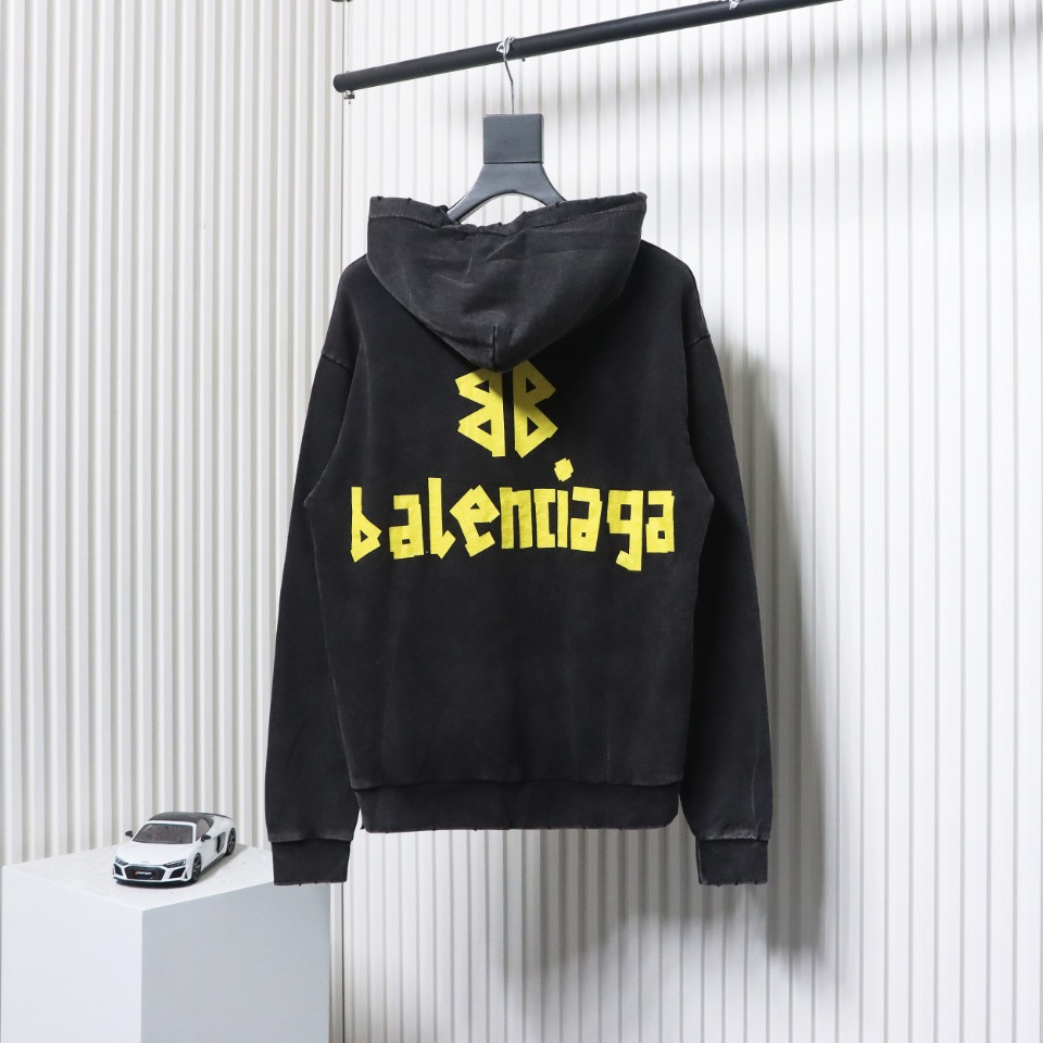 Ba*len*cia*ga distressed double b tape lettering hoodie