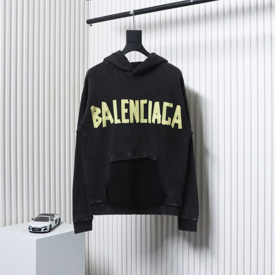 Ba*len*cia*ga distressed double b tape lettering hoodie