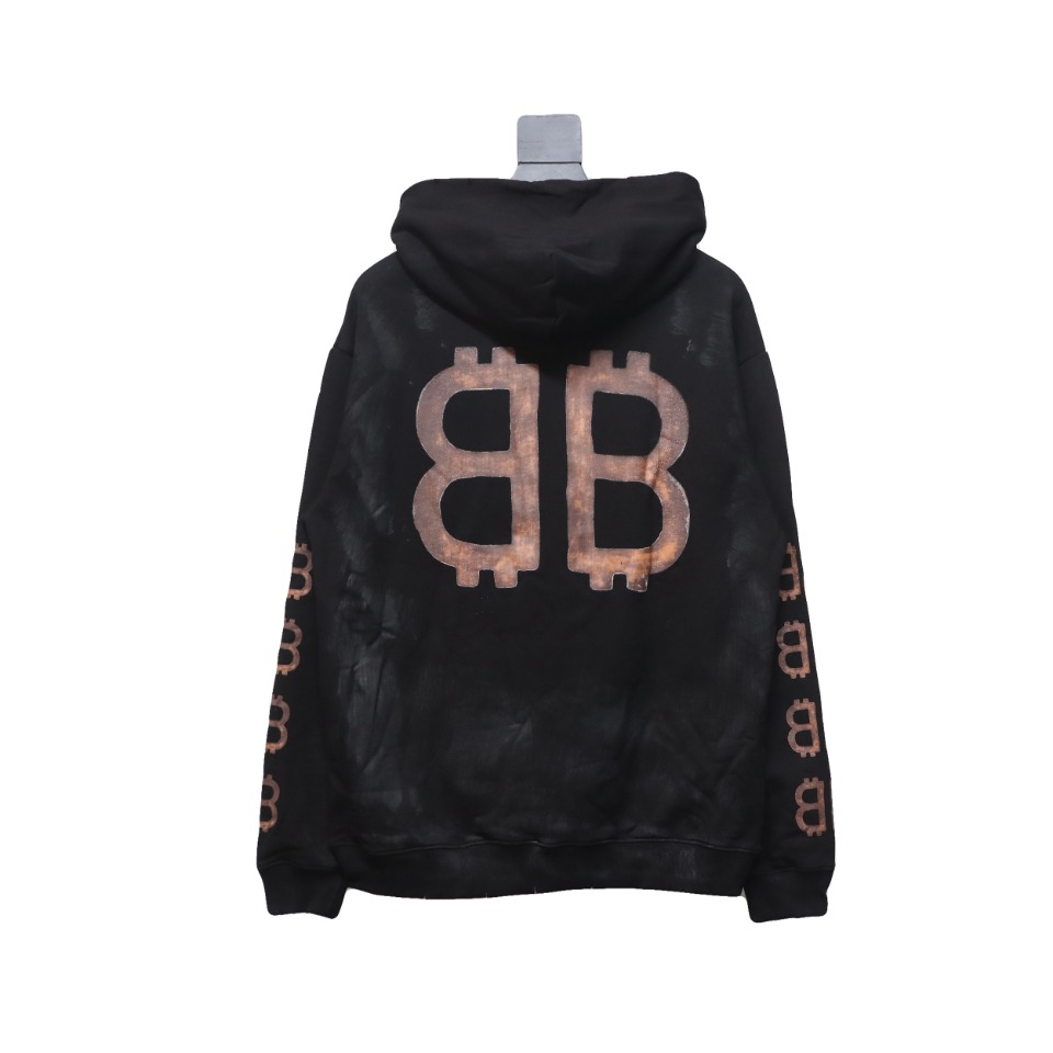 Ba*len*cia*ga distressed washed mud-dyed double b hoodie black
