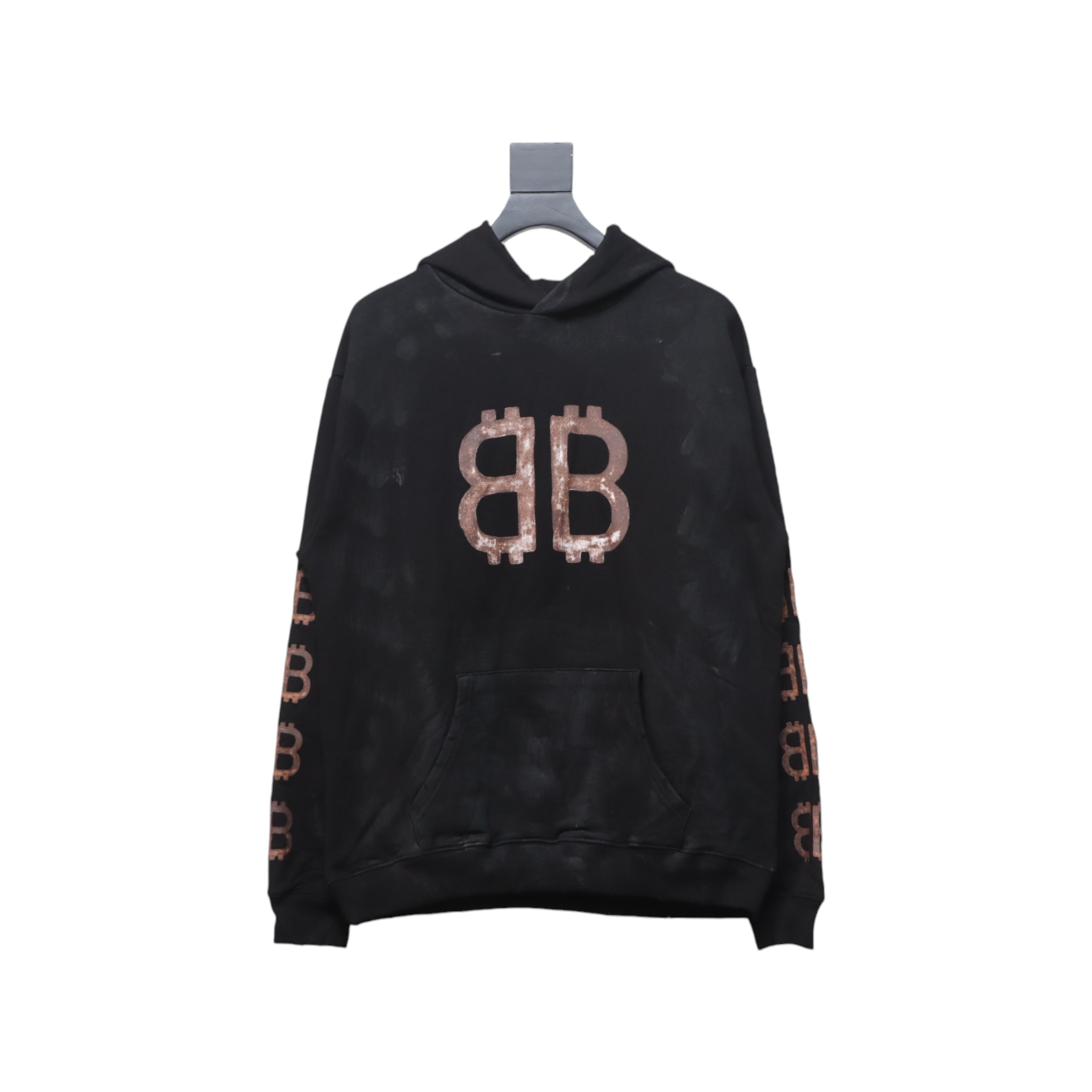 Ba*len*cia*ga distressed washed mud-dyed double b hoodie black