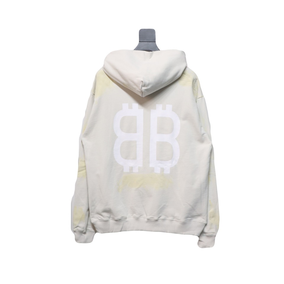 Ba*len*cia*ga distressed washed mud-dyed double b hoodie white
