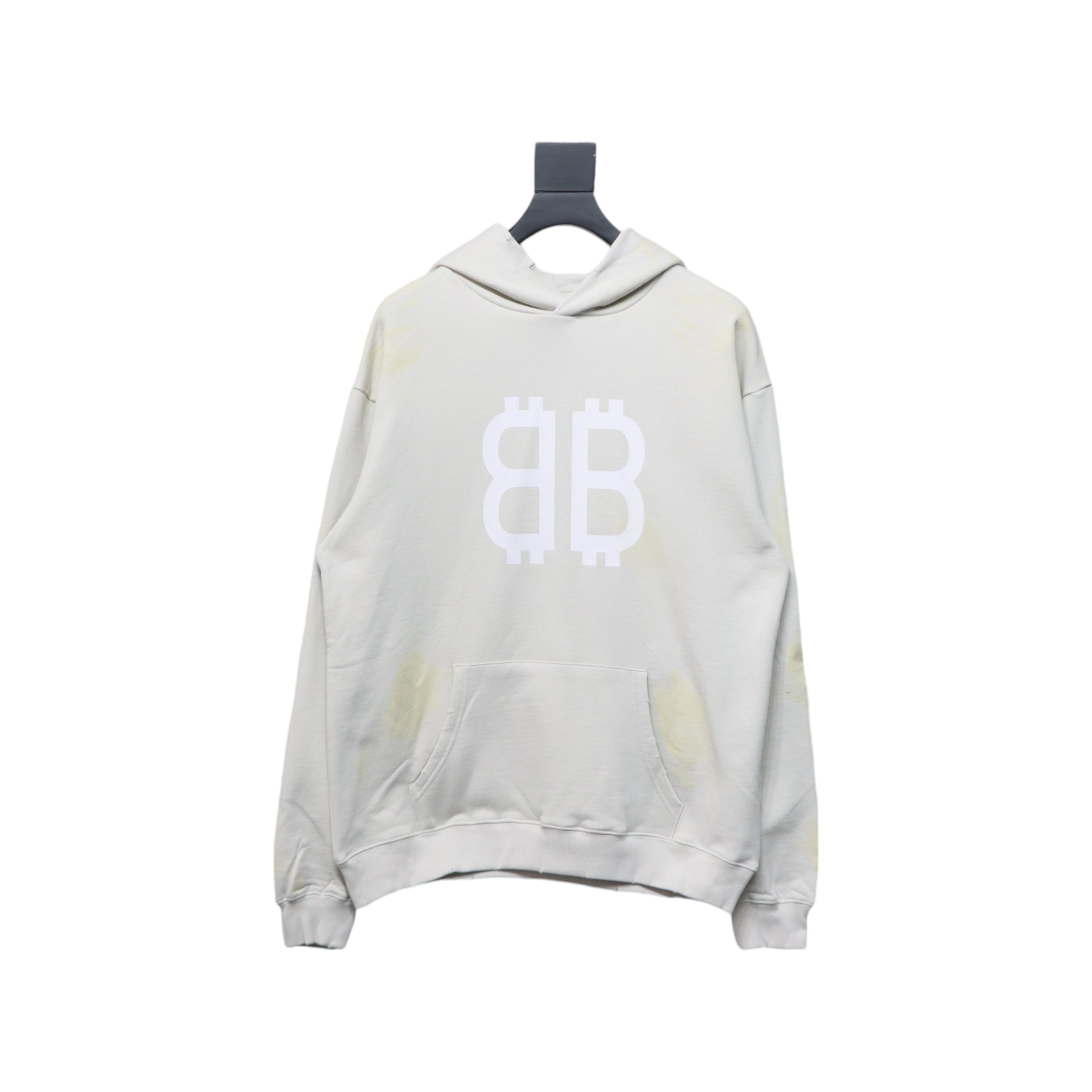 Ba*len*cia*ga distressed washed mud-dyed double b hoodie white