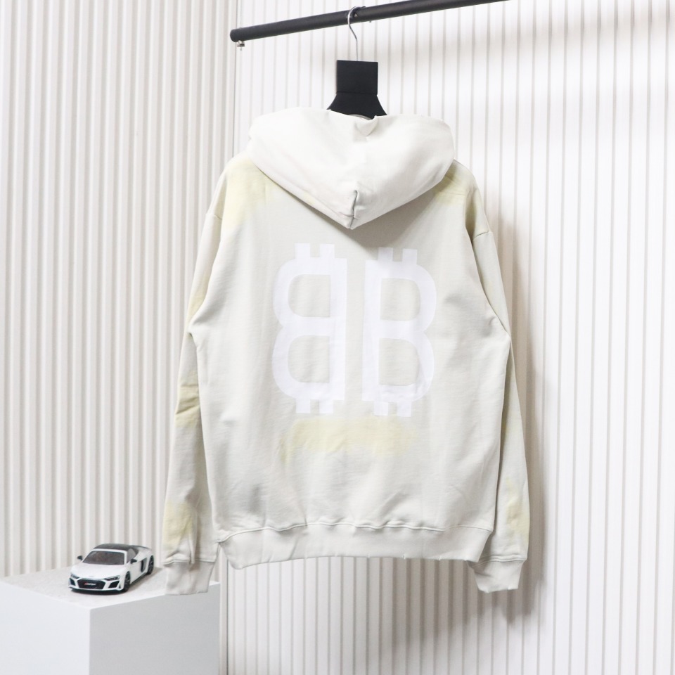 Ba*len*cia*ga distressed washed mud-dyed double b hoodie white