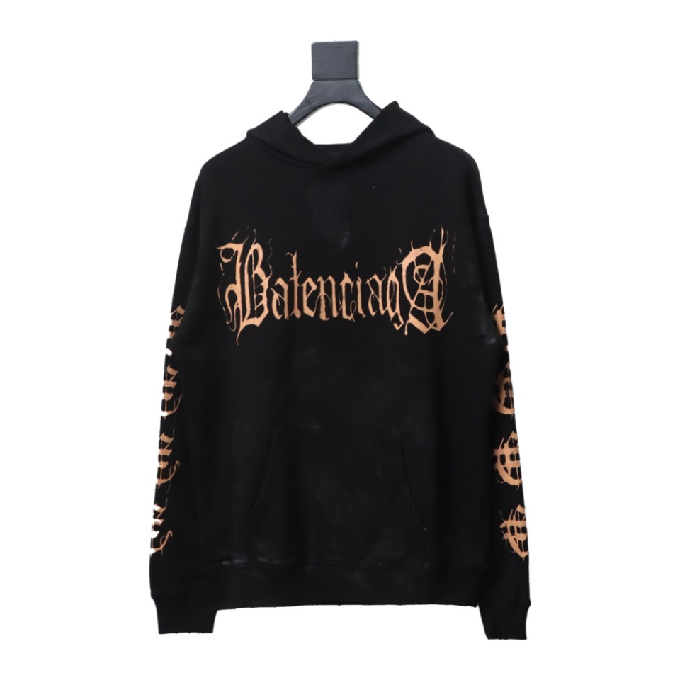 Ba*len*cia*ga distressed washed sanskrit hoodie