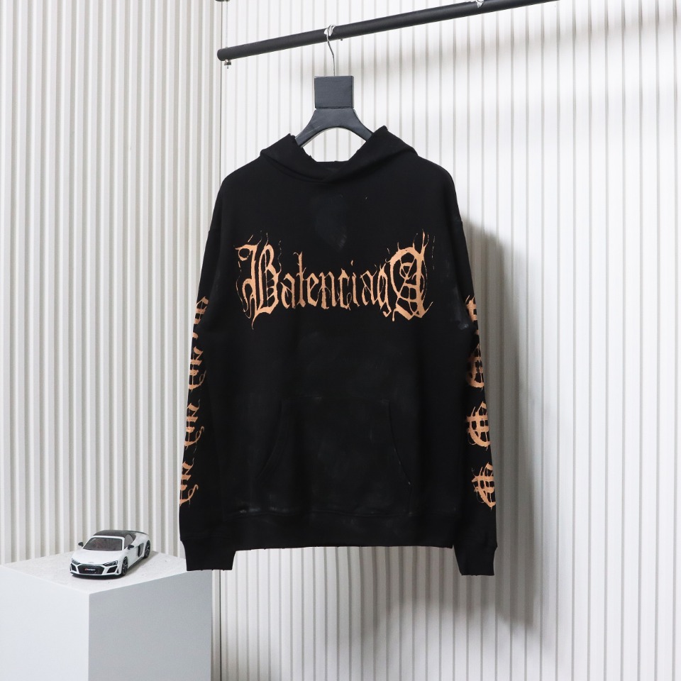 Ba*len*cia*ga distressed washed sanskrit hoodie