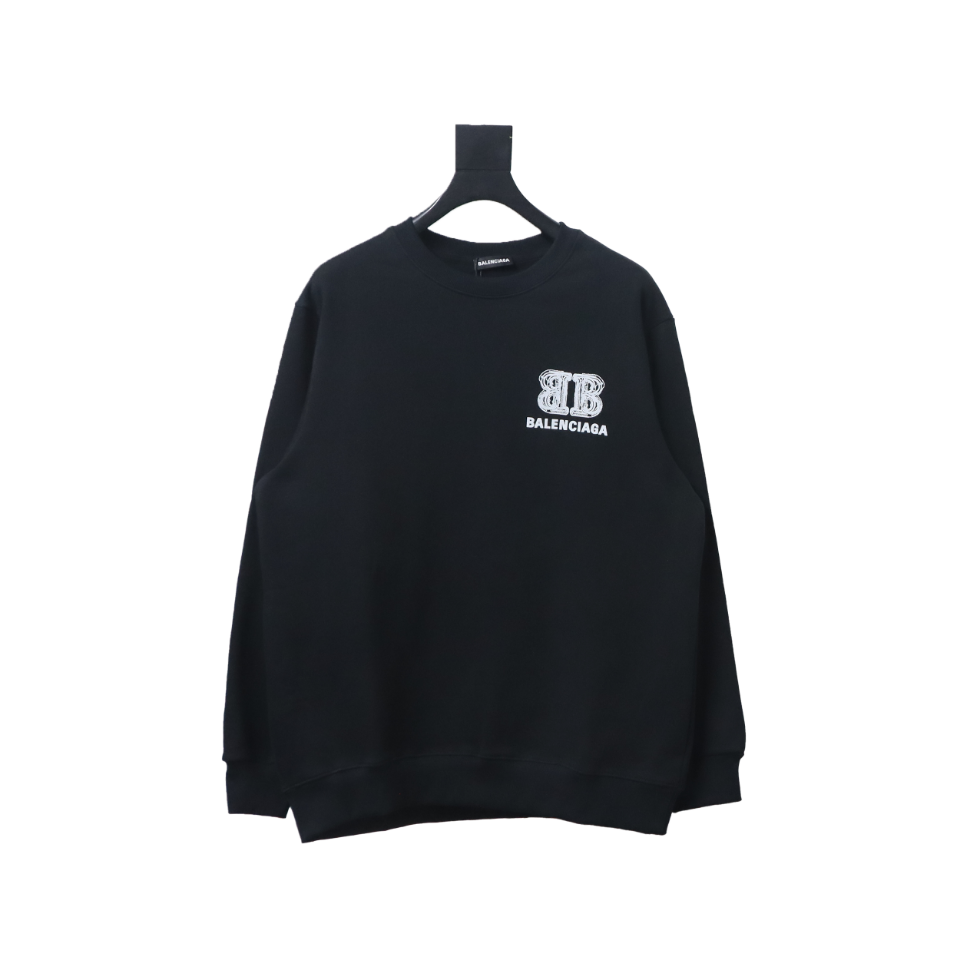 Ba*len*cia*ga double b letter printed round neck sweatshirt black