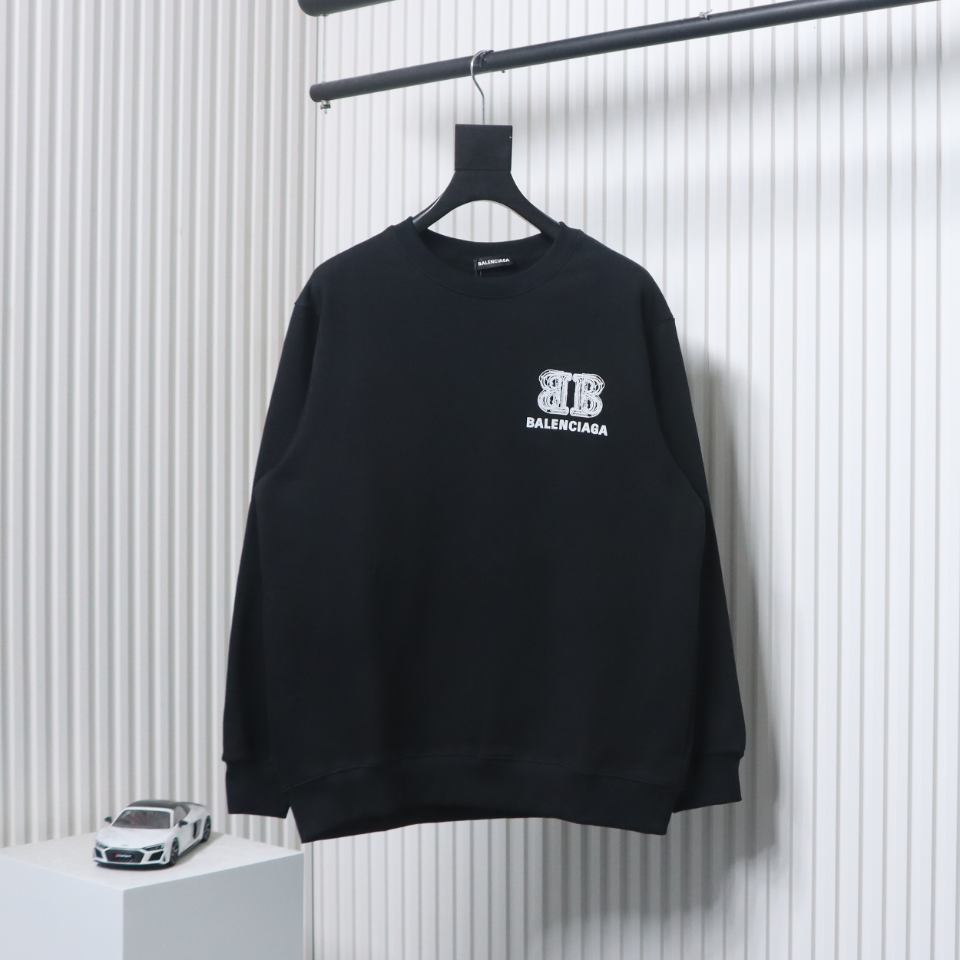Ba*len*cia*ga double b letter printed round neck sweatshirt black