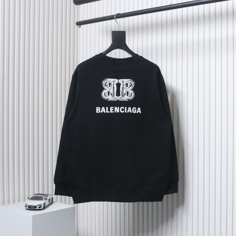 Ba*len*cia*ga double b letter printed round neck sweatshirt black