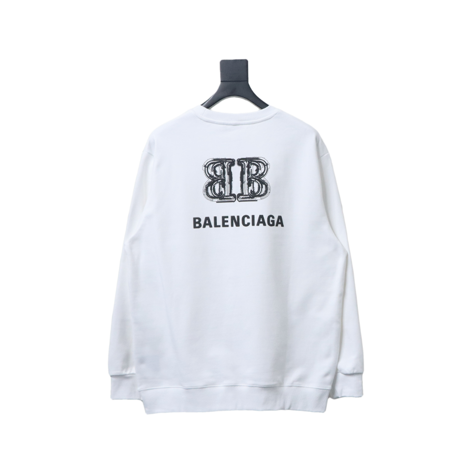 Ba*len*cia*ga double b letter printed round neck sweatshirt white