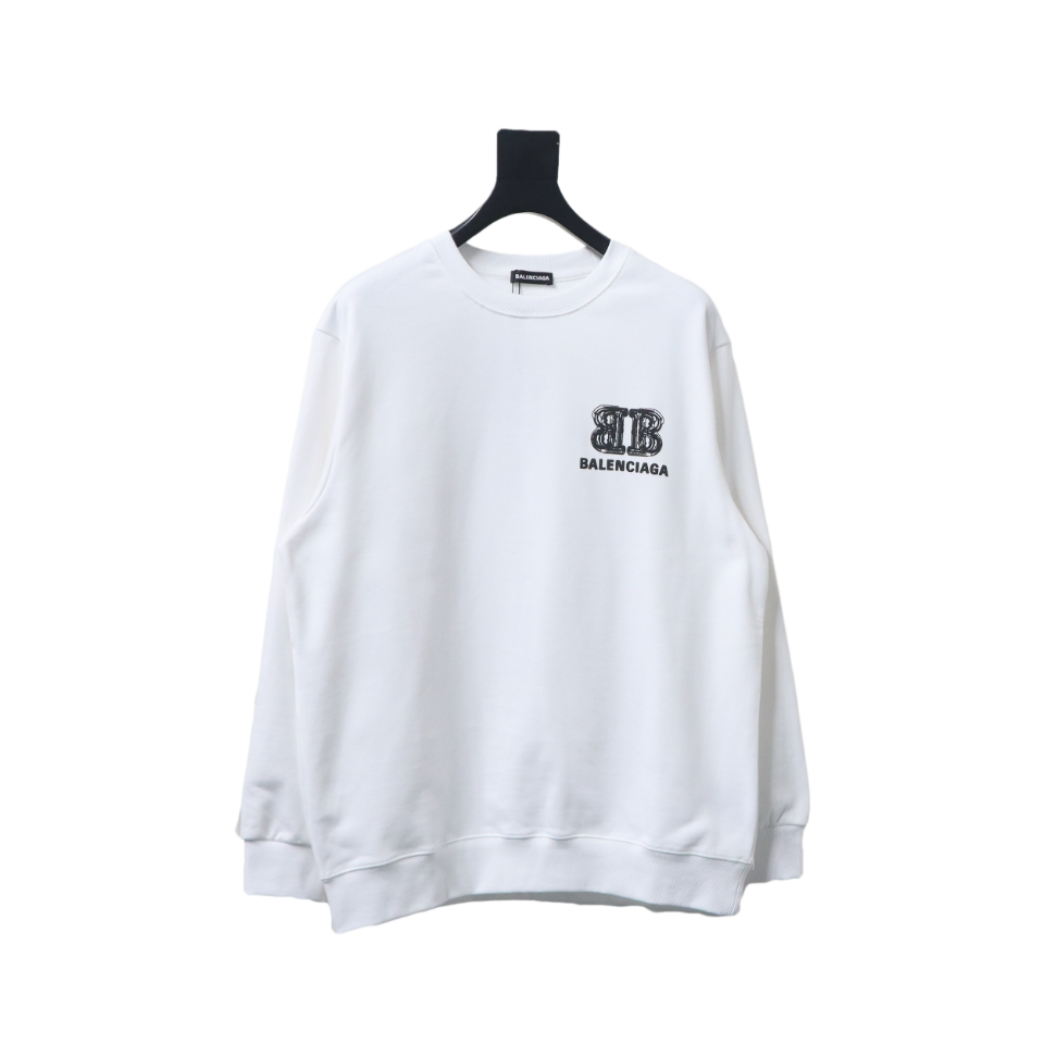 Ba*len*cia*ga double b letter printed round neck sweatshirt white