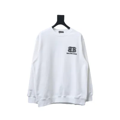 Balenciaga Double B Letter Printed Round Neck Sweatshirt White 01