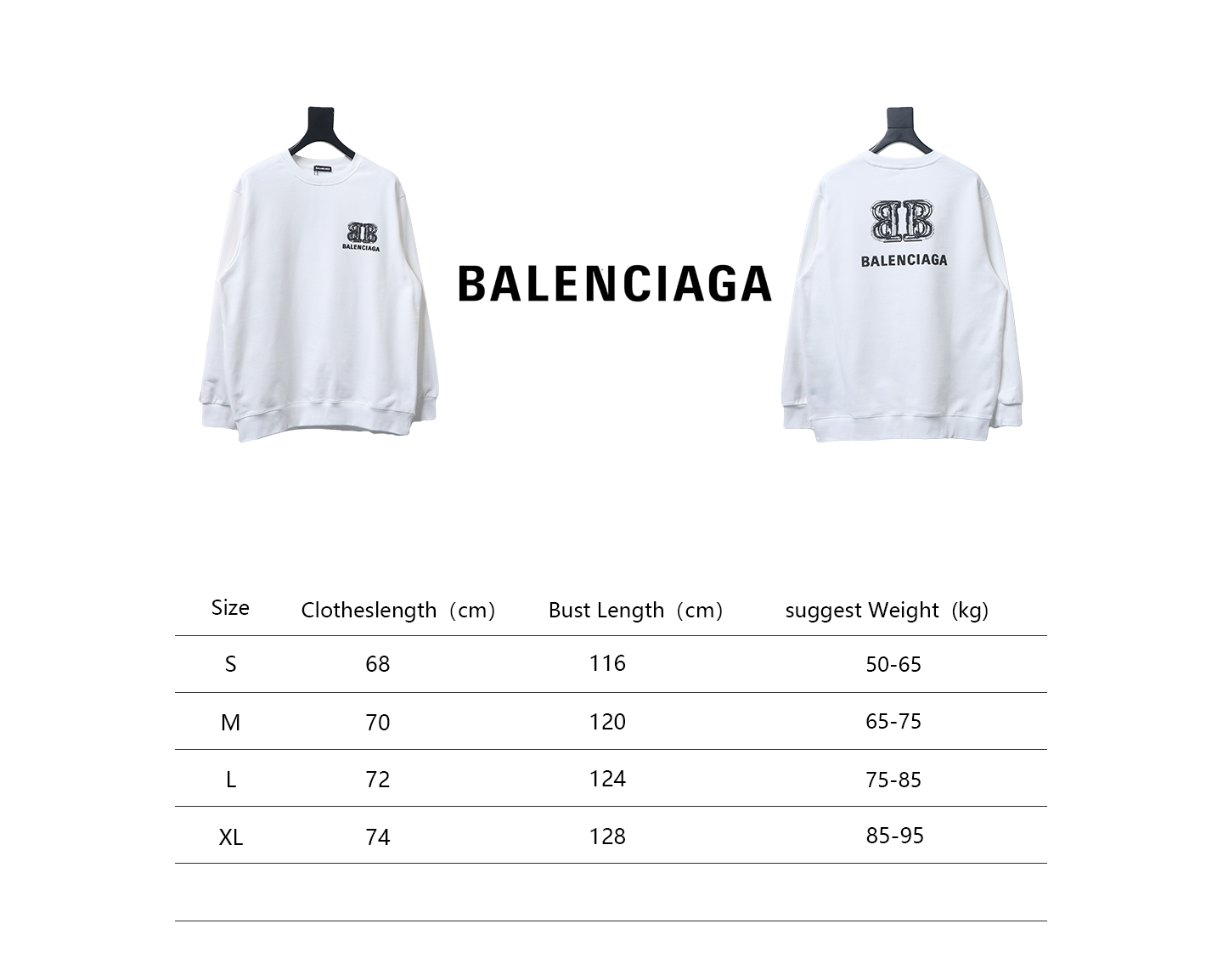 Ba*len*cia*ga double b letter printed round neck sweatshirt white