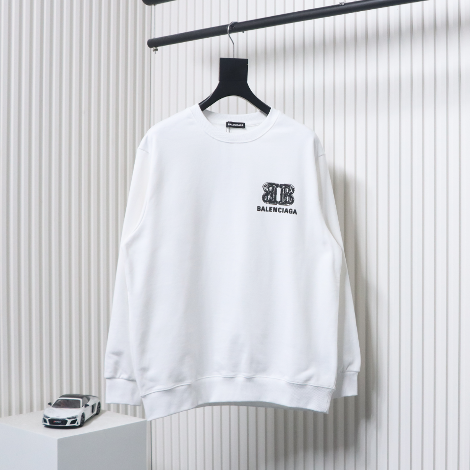 Ba*len*cia*ga double b letter printed round neck sweatshirt white