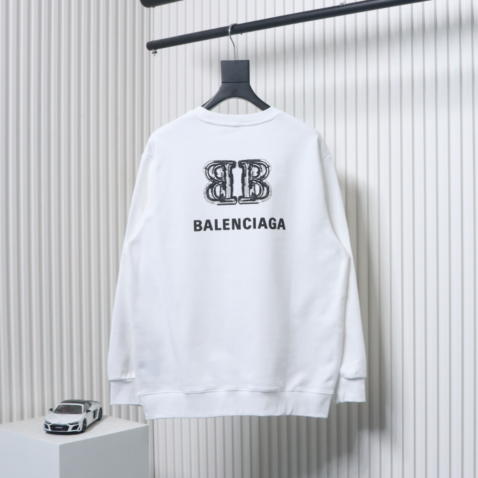 Ba*len*cia*ga double b letter printed round neck sweatshirt white