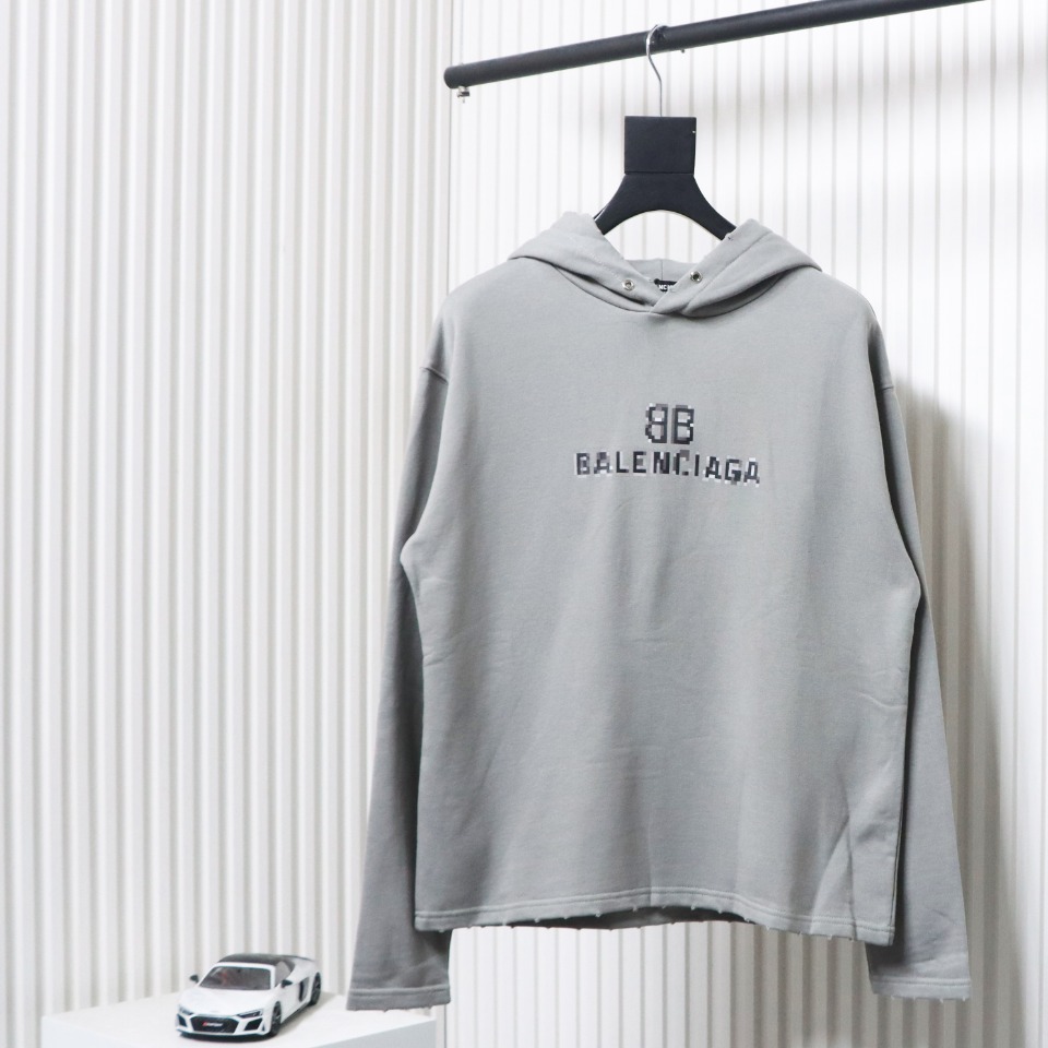 Ba*len*cia*ga double b mosaic hoodie grey