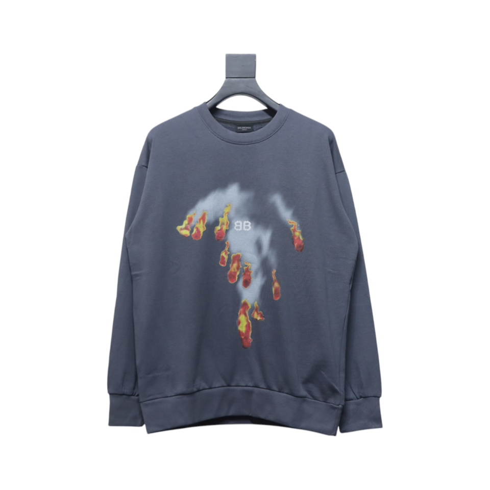 Ba*len*cia*ga flame pattern crew neck sweatshirt grey