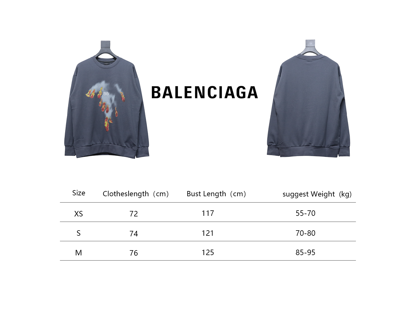 Ba*len*cia*ga flame pattern crew neck sweatshirt grey