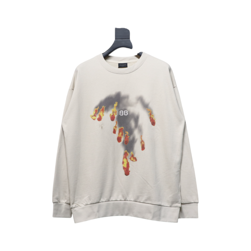 Ba*len*cia*ga flame pattern crew neck sweatshirt off-white