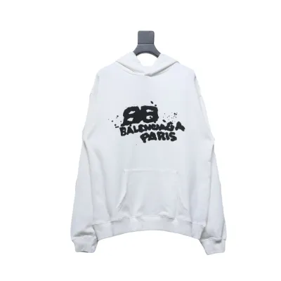 Balenciaga HAND Double B Graffiti Hoodie White 01